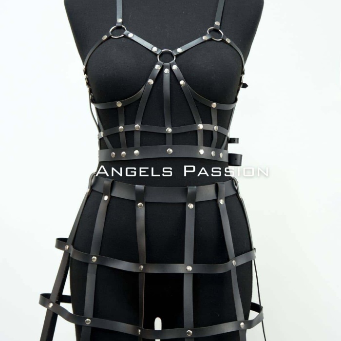 Deri Etek ve Deri Göğüs Harness Takım, Cosplaywear - BRF1013