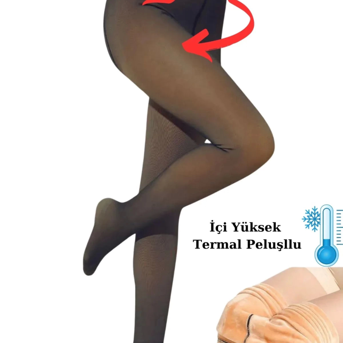 Kadın Peluş Tayt Yüksek Bel Kışlık Termal Kadın Külotlu Çorap Ten Rengi Görünümlü