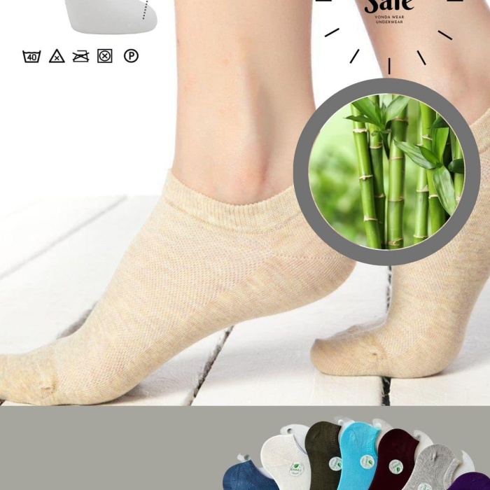 Çok Rekli 7 li Bambu Topuk Burun Dikişsiz Takviyeli Kadın Sneakers Çorap 1005-ÇokRekli-7li