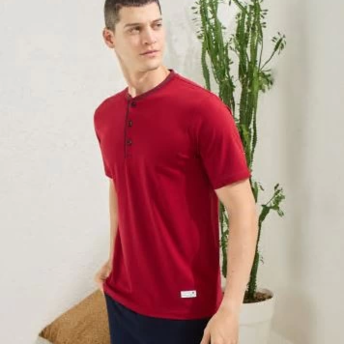 Erkek 2104 Erkek  Midi Yaka Pijama Takım
