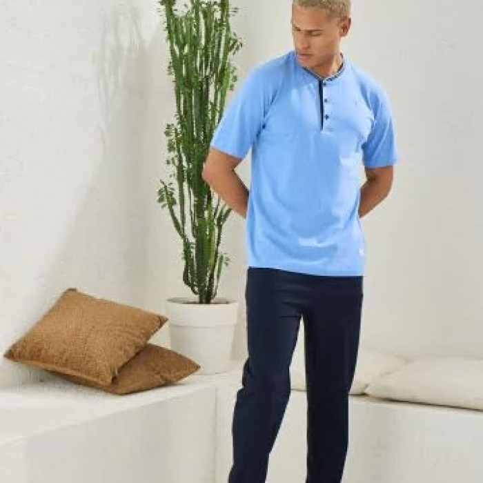 Erkek 2104 Erkek  Midi Yaka Pijama Takım