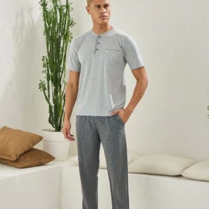 Erkek 2090 Erkek  Midi Yaka Pijama Takım