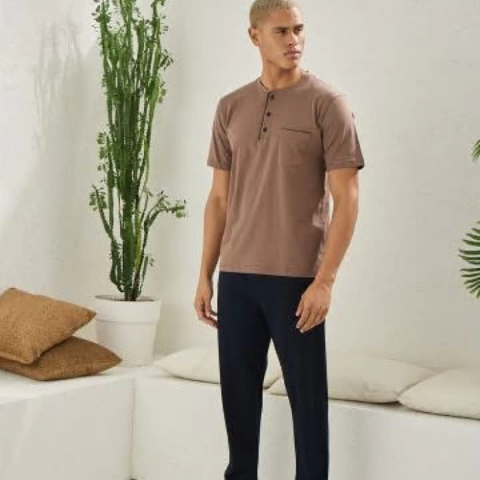 Erkek 2090 Erkek  Midi Yaka Pijama Takım