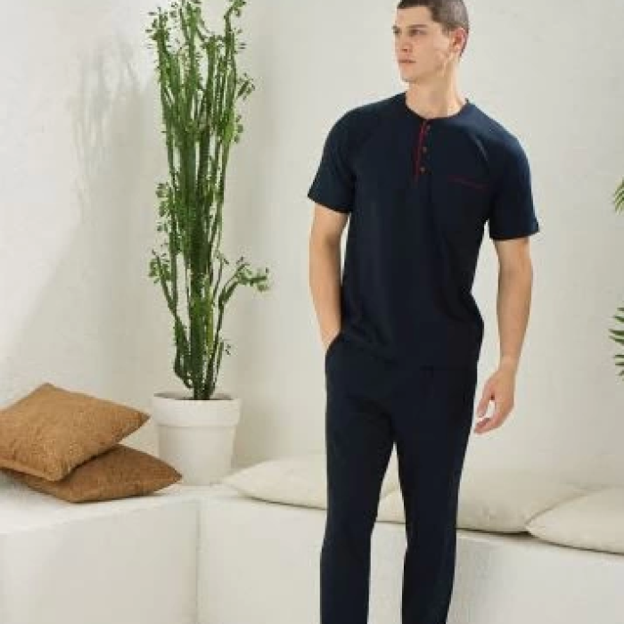 Erkek 2090 Erkek  Midi Yaka Pijama Takım