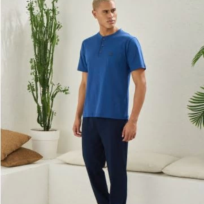 Erkek 2207 Erkek  Battal Midi Yaka Pijama Takım