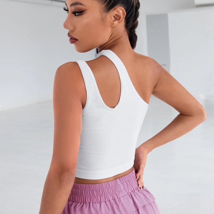 Kadın Beyaz Tek Omuz Cut Out Detaylı Crop Top Bluz