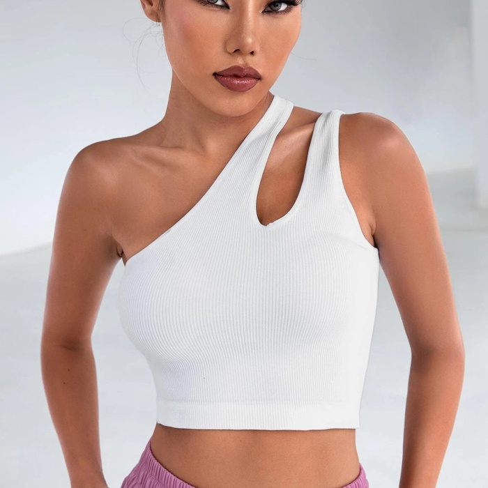 Kadın Beyaz Tek Omuz Cut Out Detaylı Crop Top Bluz