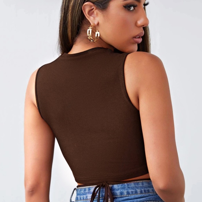Kadın Kahverengi Çapraz Bağlamalı Crop Top Büstiyer