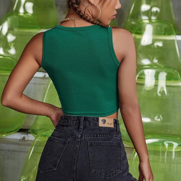 Kadın Yeşil Kare Yaka Crop Top Bluz