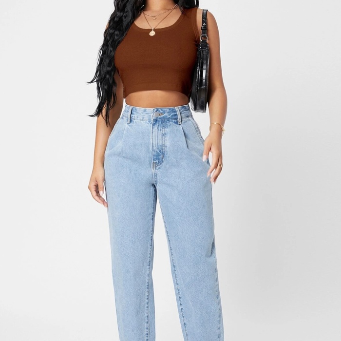 Kadın Kahverengi Kare Yaka Crop Top Bluz