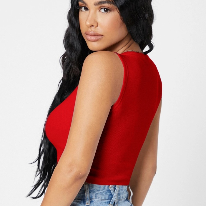 Kadın Kırmızı Kare Yaka Crop Top Bluz