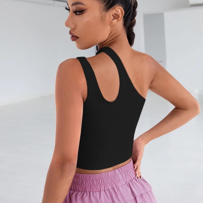 Kadın Siyah Tek Omuz Cut Out Detaylı Crop Top Bluz