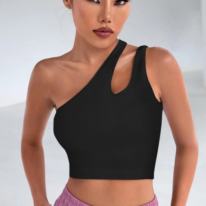 Kadın Siyah Tek Omuz Cut Out Detaylı Crop Top Bluz