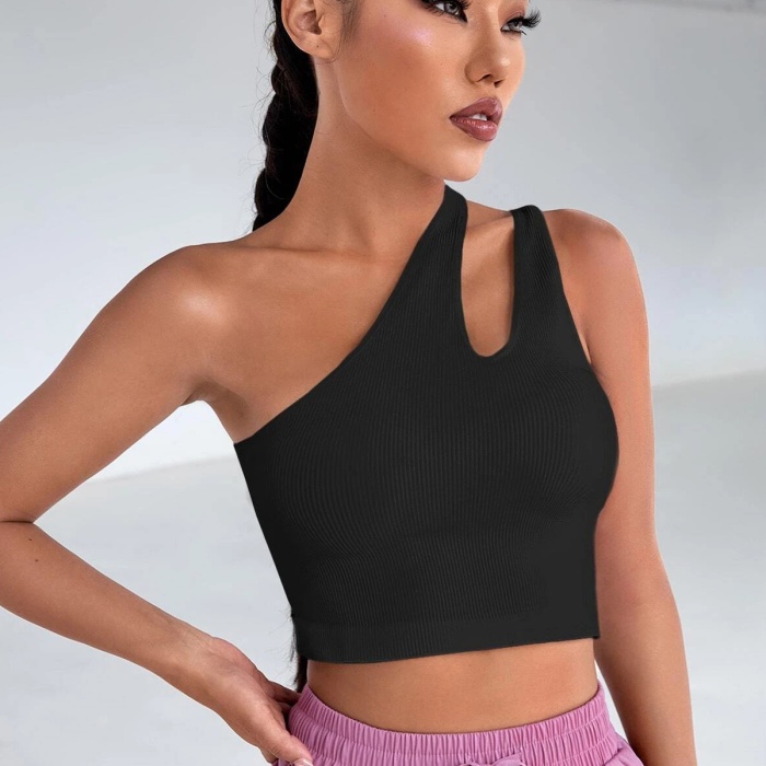 Kadın Siyah Tek Omuz Cut Out Detaylı Crop Top Bluz