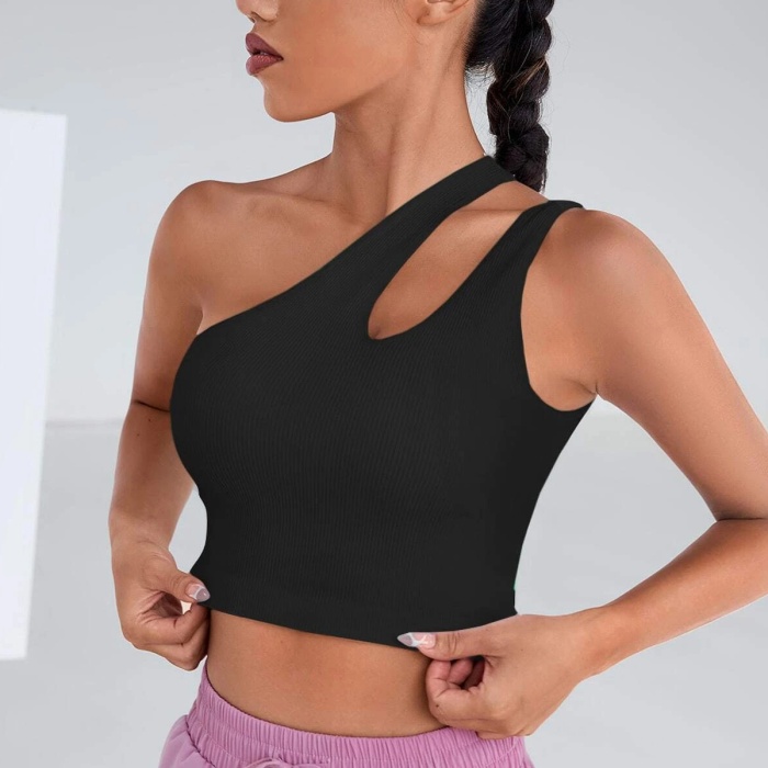 Kadın Siyah Tek Omuz Cut Out Detaylı Crop Top Bluz
