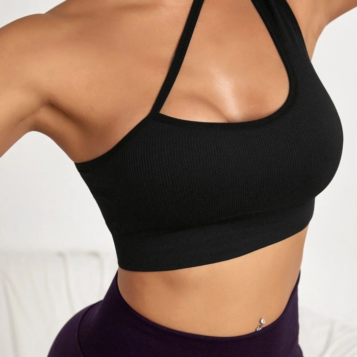 Kadın Siyah Tek Omuzlu Çapraz Askılı Crop Top Büstiyer