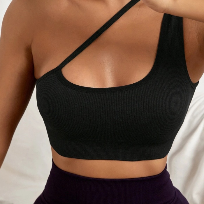 Kadın Siyah Tek Omuzlu Çapraz Askılı Crop Top Büstiyer