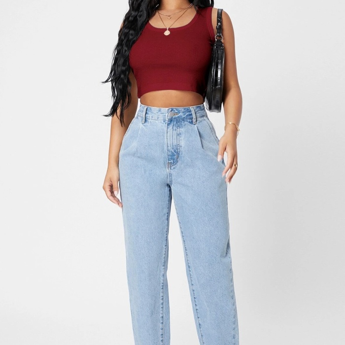 Kadın Bordo Kare Yaka Crop Top Bluz