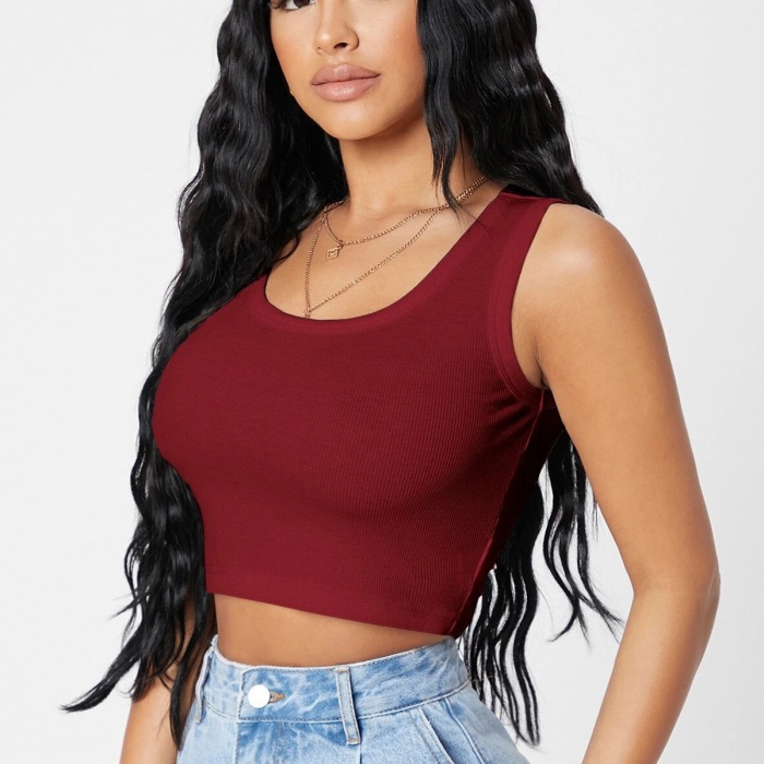 Kadın Bordo Kare Yaka Crop Top Bluz