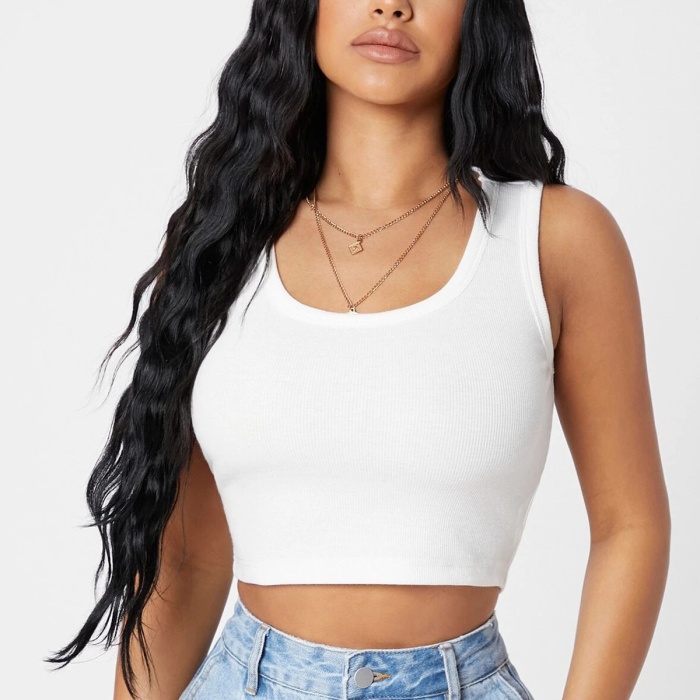 Kadın Beyaz Kare Yaka Crop Top Bluz