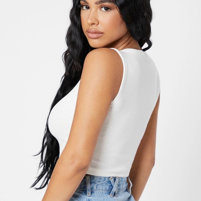 Kadın Beyaz Kare Yaka Crop Top Bluz
