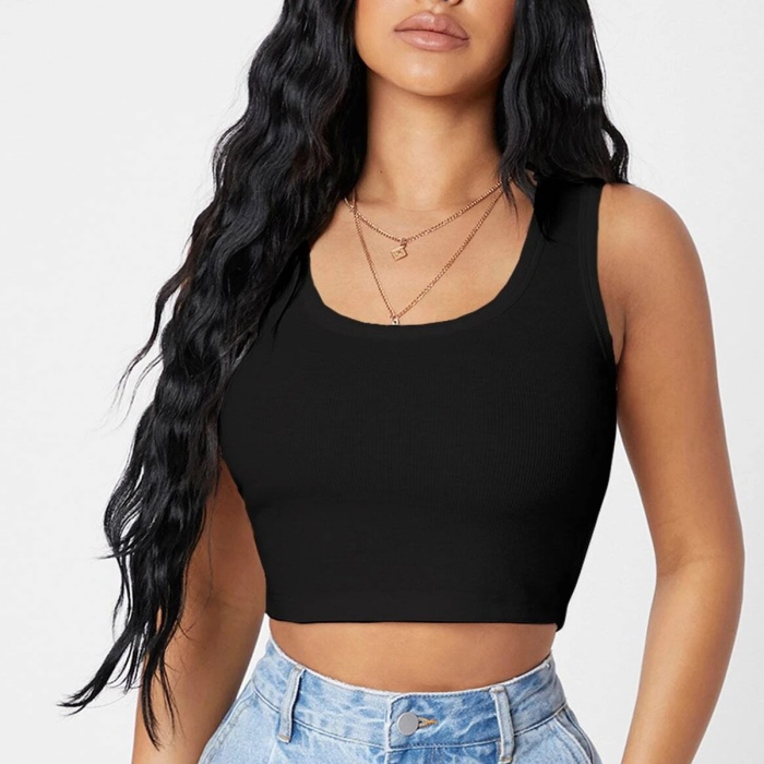 Kadın Siyah Kare Yaka Crop Top Bluz