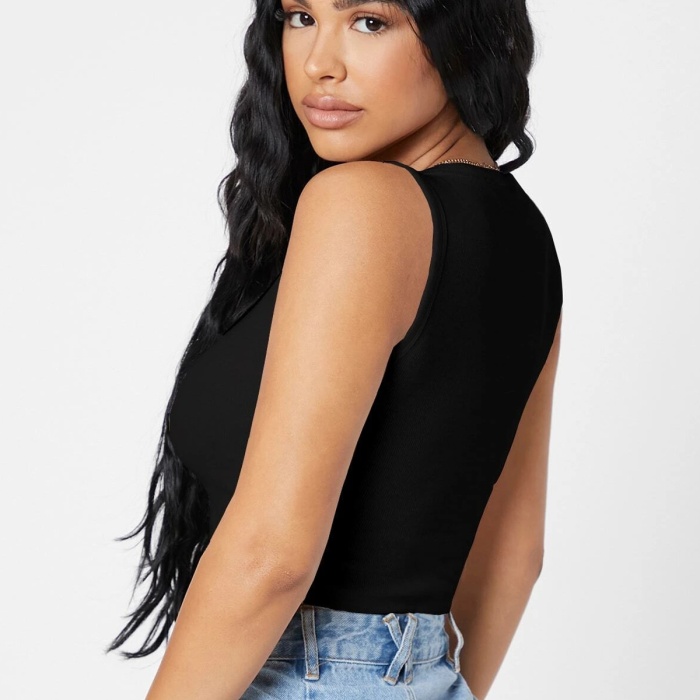 Kadın Siyah Kare Yaka Crop Top Bluz