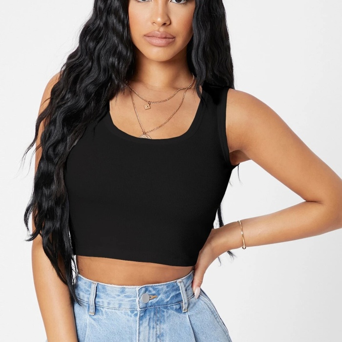 Kadın Siyah Kare Yaka Crop Top Bluz