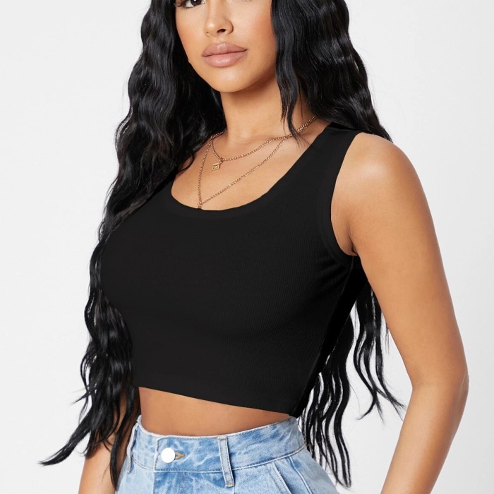 Kadın Siyah Kare Yaka Crop Top Bluz