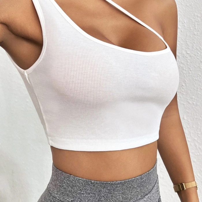 Kadın Beyaz Tek Omuzlu Çapraz Askılı Crop Top Büstiyer