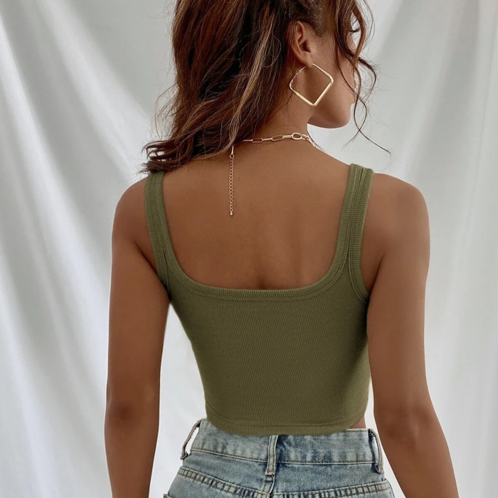 Kadın Haki Yeşili Kalın Askılı Crop Top Büstiyer