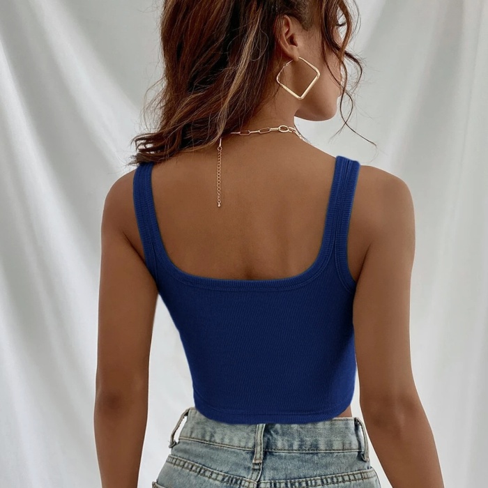 Kadın Lacivert Kalın Askılı Crop Top Büstiyer