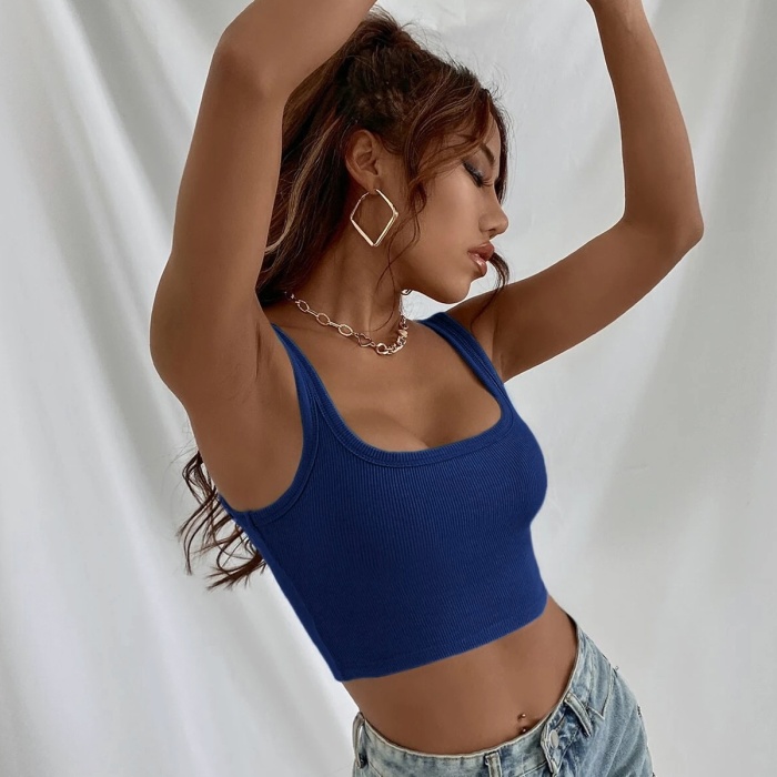 Kadın Lacivert Kalın Askılı Crop Top Büstiyer