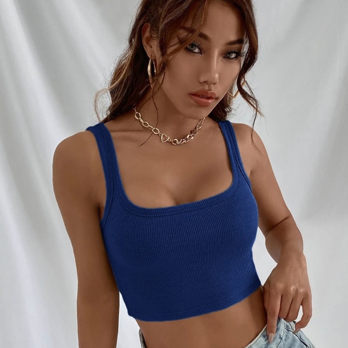Kadın Lacivert Kalın Askılı Crop Top Büstiyer