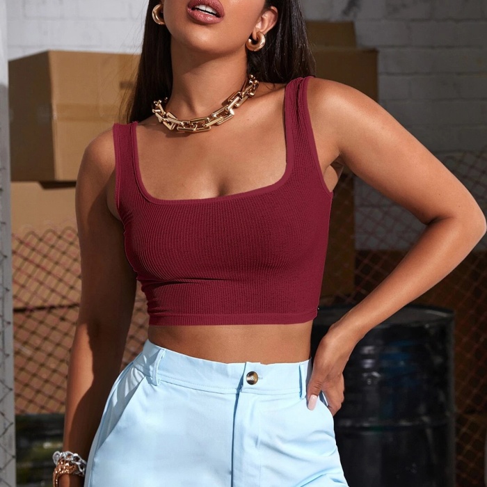 Kadın Bordo Kalın Askılı Crop Top Büstiyer