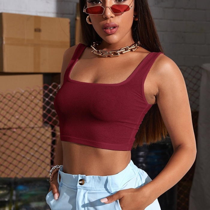 Kadın Bordo Kalın Askılı Crop Top Büstiyer
