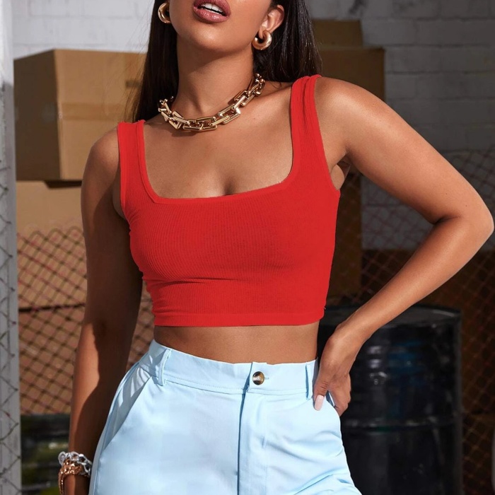 Kadın Kırmızı Kalın Askılı Crop Top Büstiyer