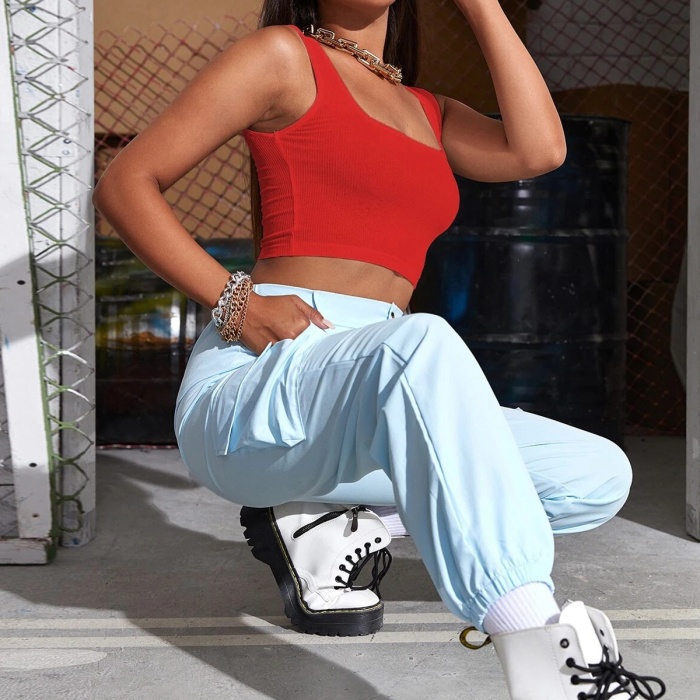 Kadın Kırmızı Kalın Askılı Crop Top Büstiyer