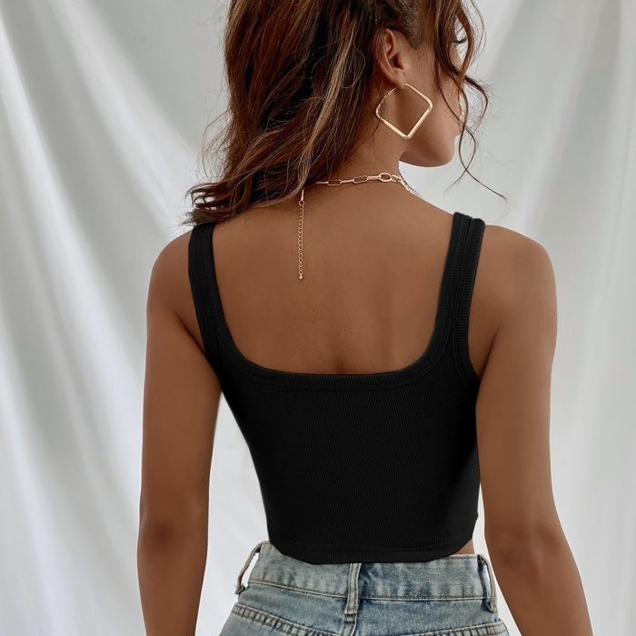 Kadın Siyah Kalın Askılı Crop Top Büstiyer