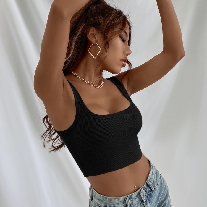 Kadın Siyah Kalın Askılı Crop Top Büstiyer