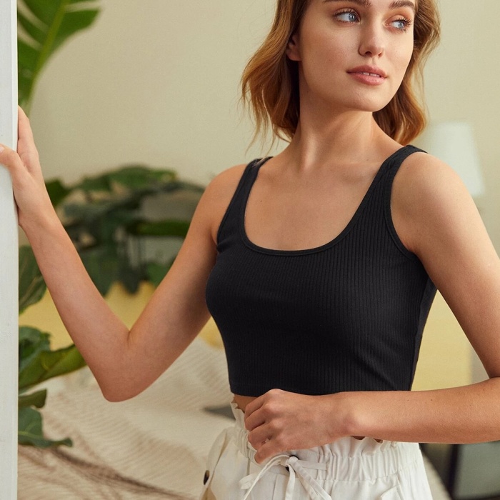 Kadın Siyah Kalın Askılı Crop Top Büstiyer