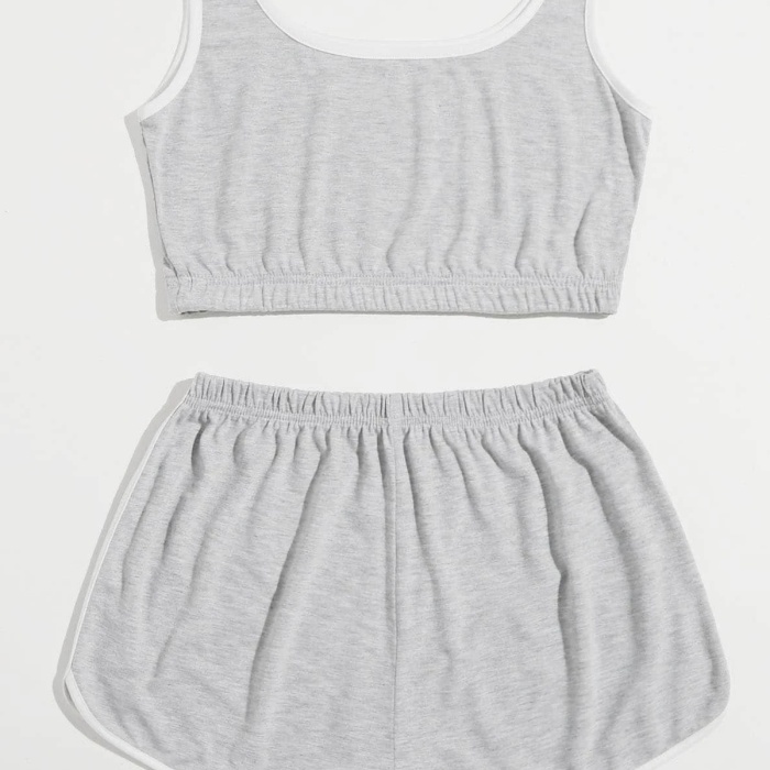 Kadın Gri Askılı Crop Top ve Şortlu Gecelik Takım