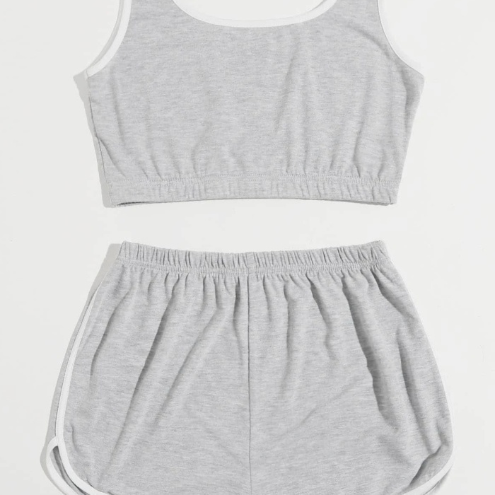 Kadın Gri Askılı Crop Top ve Şortlu Gecelik Takım