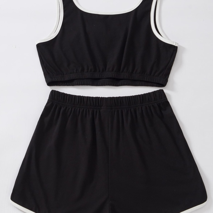 Kadın Siyah Askılı Crop Top ve Şortlu Gecelik Takım