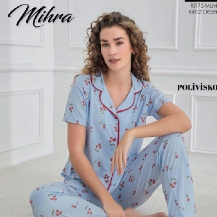 Mihra 90141 Kadın Boydan Düğmeli Pijama Takımı