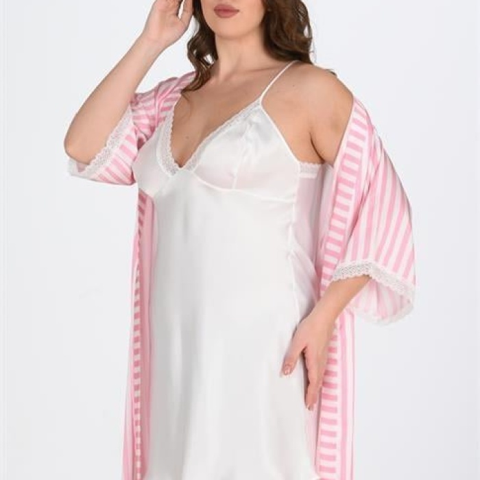 2li Beyaz-Pembe Sabahlık Takımı Bigsize 6210