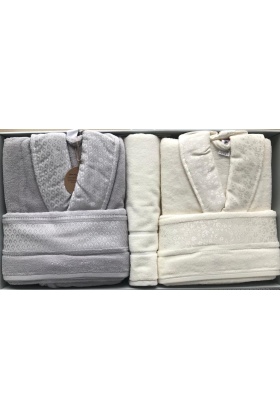 Özdilek Camellia Gri Krem Aile Bornoz Seti + Banyo Paspas 4542
