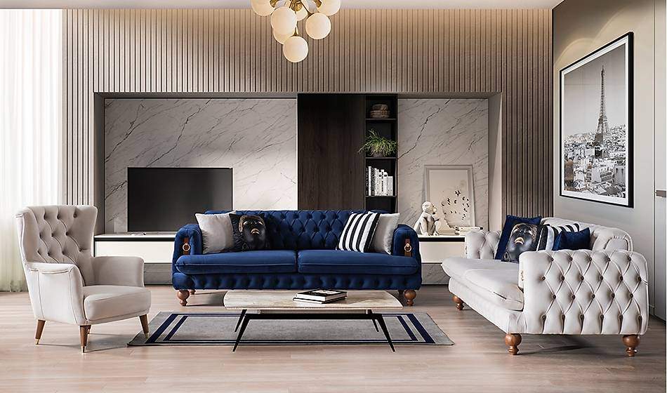 Hisar Chester Lacivert Salon Takımı