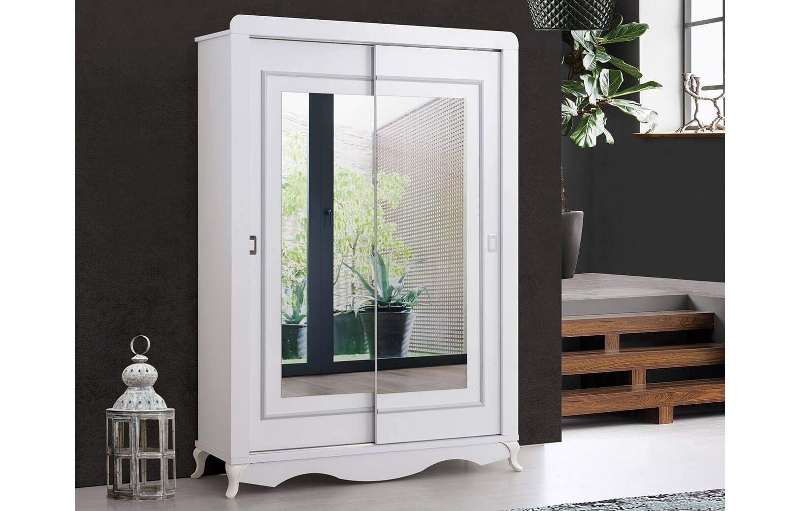 Or-5006- Ayakkabılık Aynalı Portmanto Parlak Beyaz