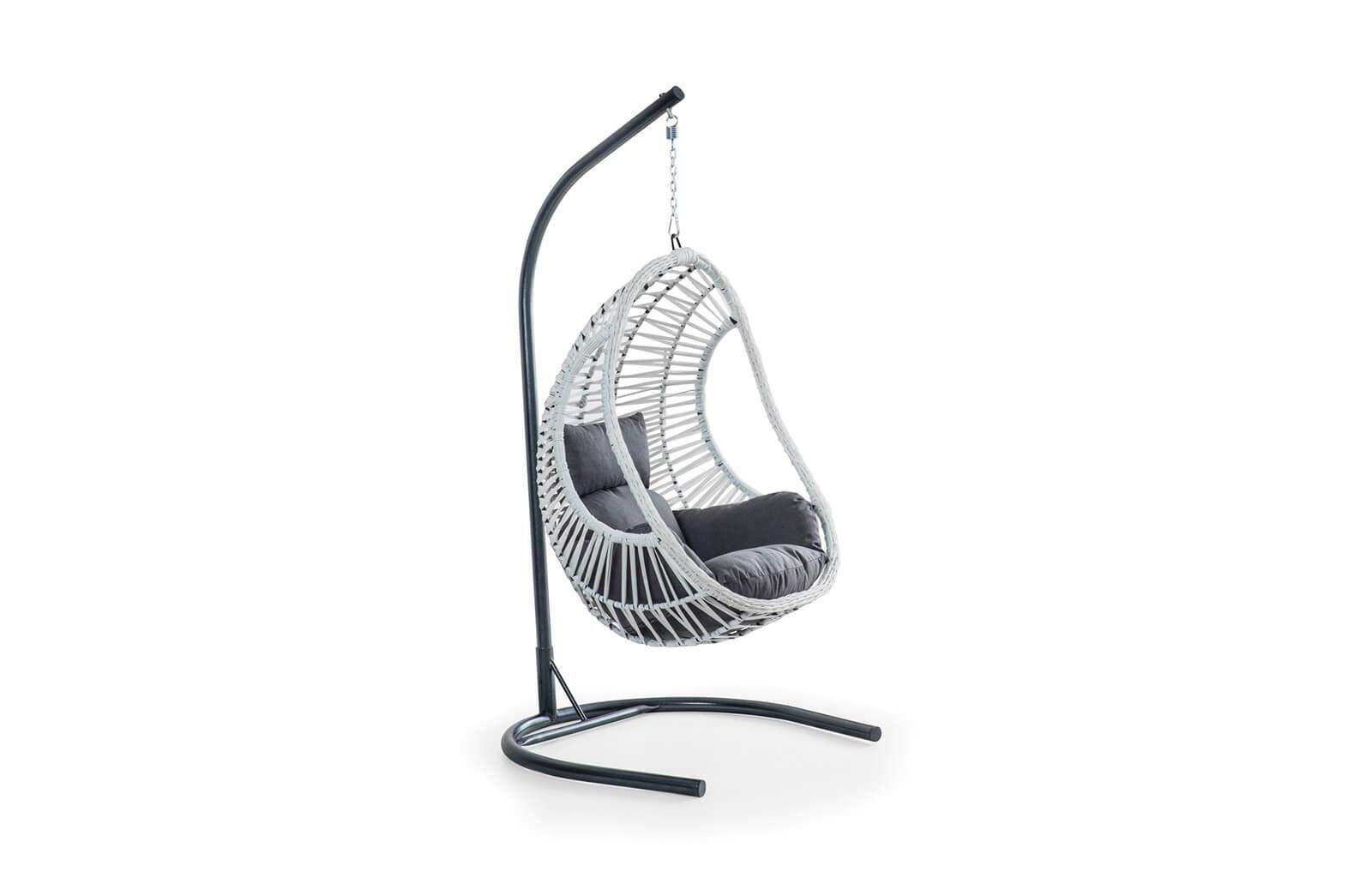 Rattan Bahçe - Balkon Salıncağı Beyaz - Gri Minder Cv-09 Salıncak